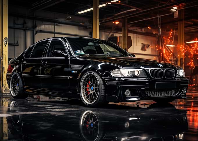 Black BMW M5 in Garage