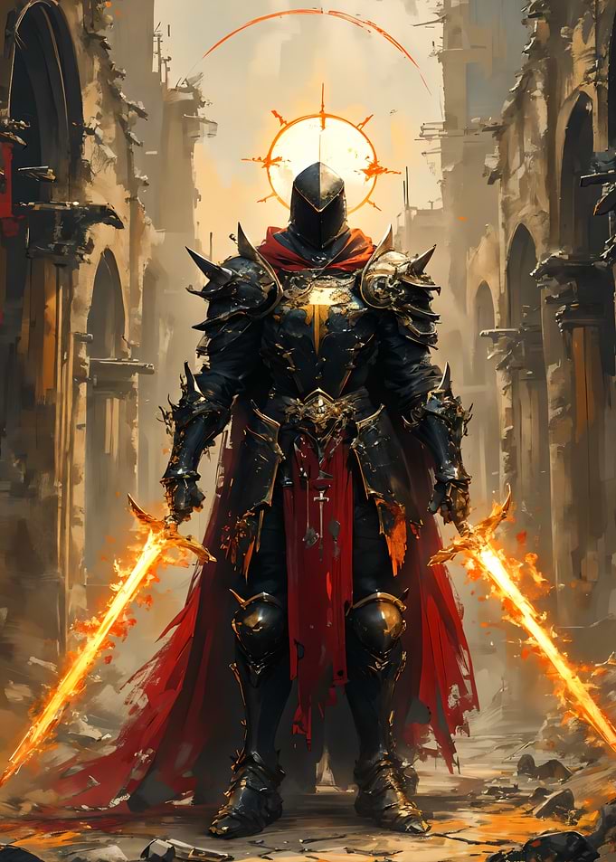 Knight with Fiery Swords