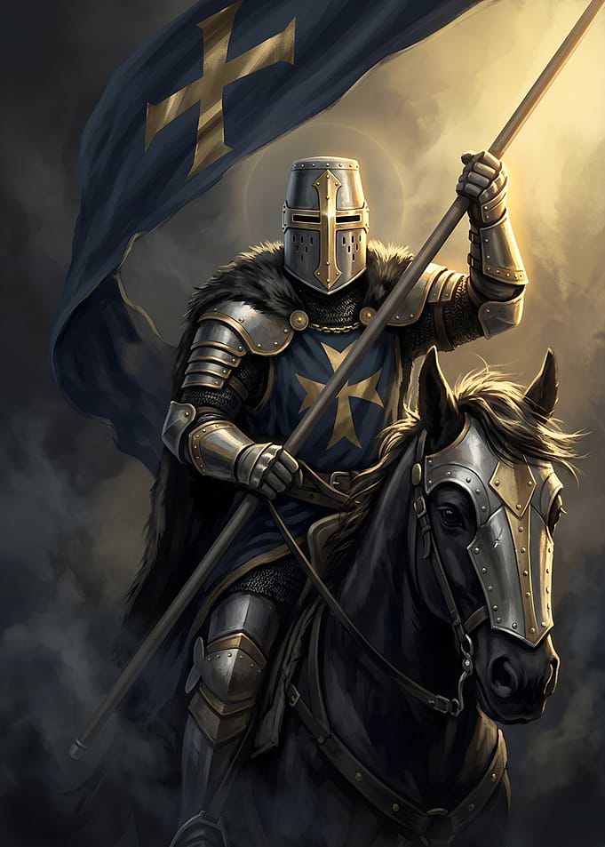 Knight warrior on Horse with Flag