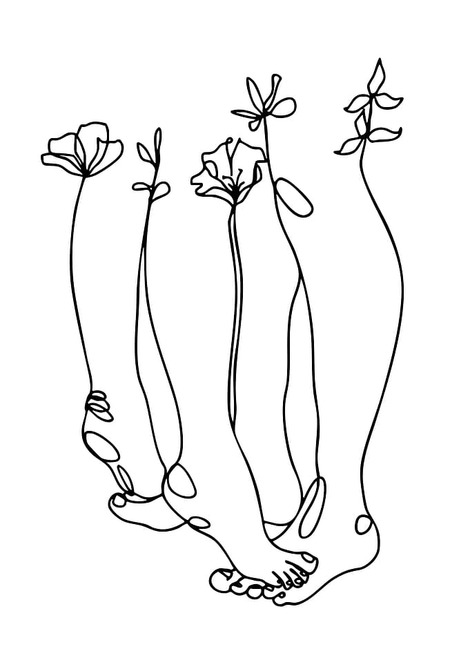 Minimalist Line Art of Legs and Flowers