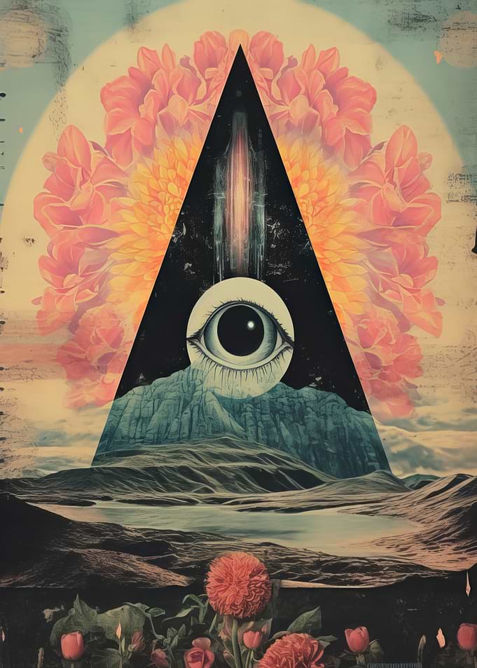 Surreal Eye Landscape with Flowers