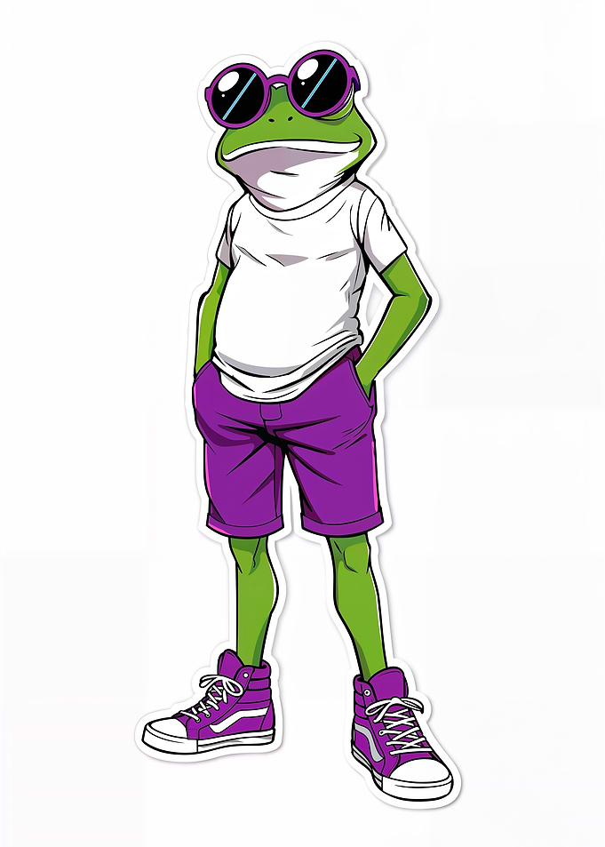 Funky Frog with Retro Sunglasses and Oversized Sneakers – Cool Streetwear Cartoon Character