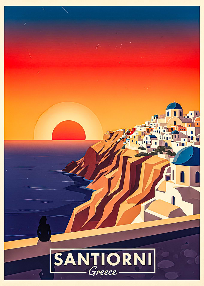 Santorini Greece Sunset Travel Poster