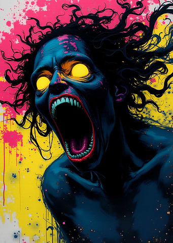 Screaming Zombie with Yellow Eyes