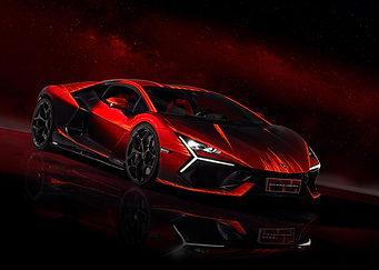 Red Lamborghini Hypercar with Fiery Background