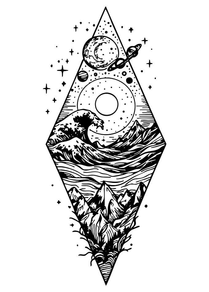 Cosmic Ocean Mountain Landscape