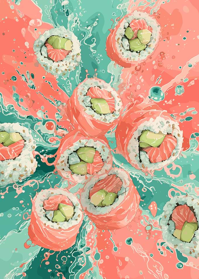 Sushi Rolls Splashing in Sauce