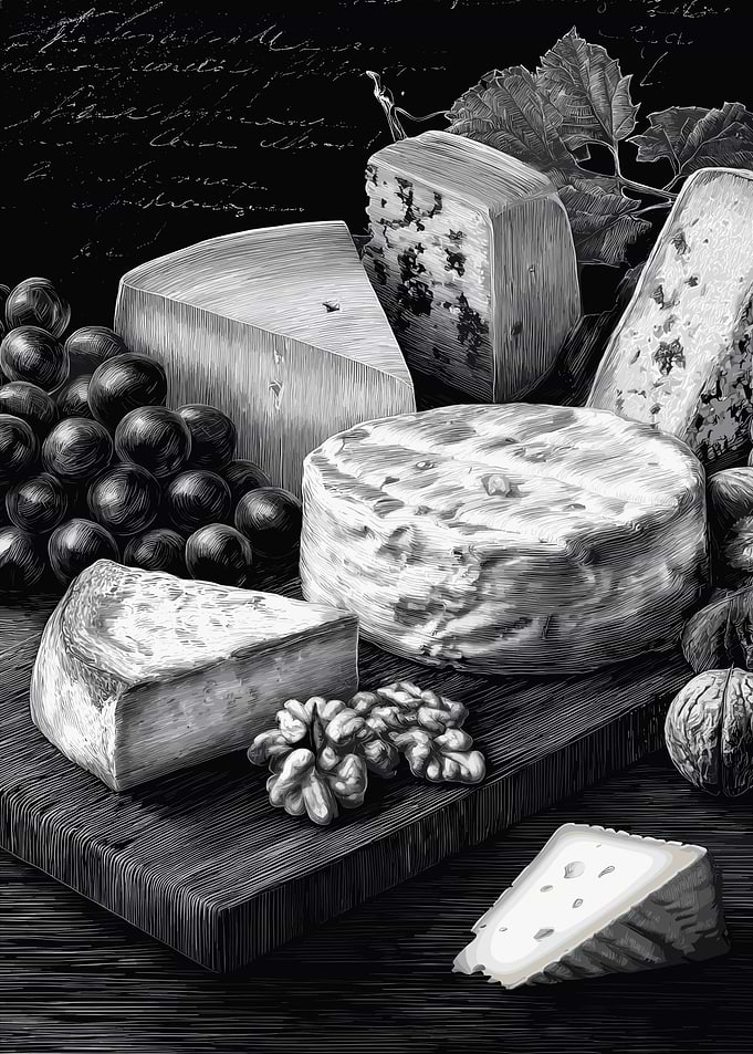 Still Life of Cheeses and Grapes