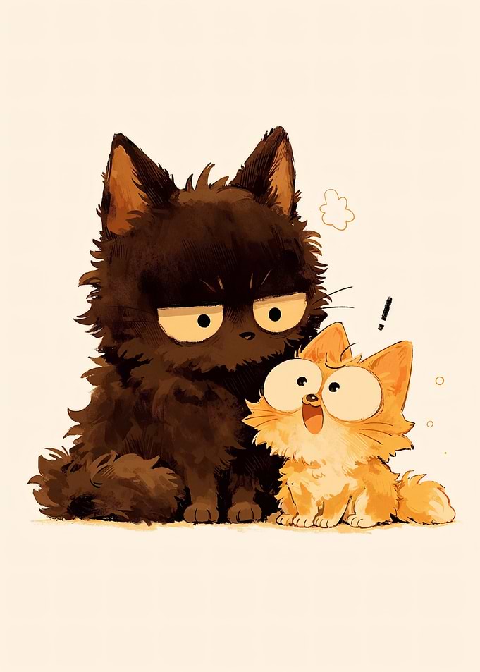 Two cartoon cats, one grumpy, one surprised