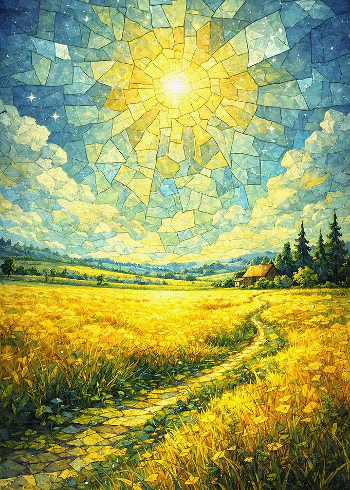 Stained Glass Field and Sun