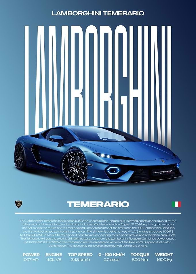 Lamborghini Temerario Car Poster