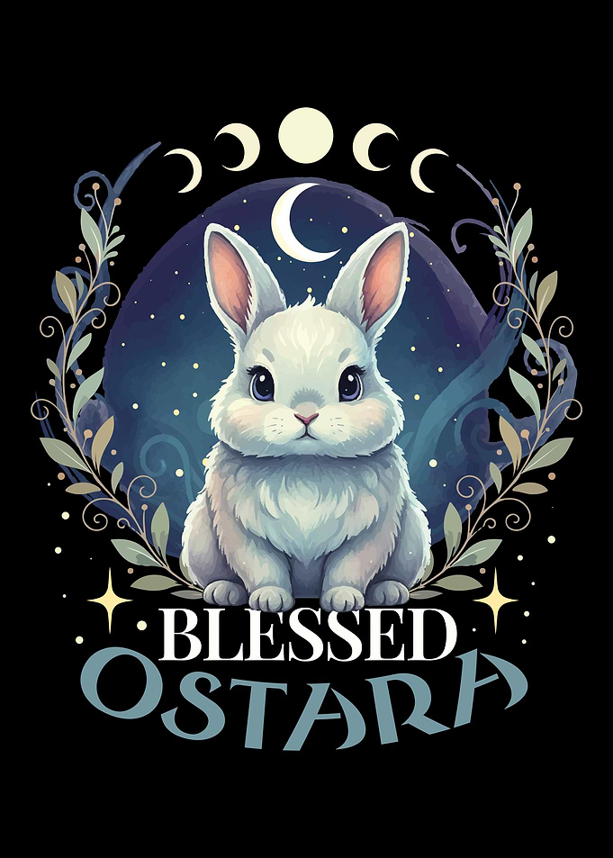 Cute Easter Bunny with Moon Phases