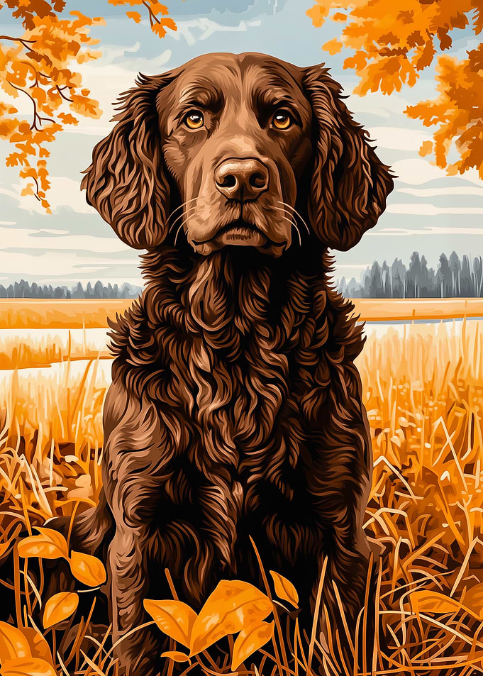 Curly-coated Retriever in autumn field