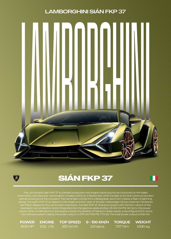 Lamborghini Sián FKP 37 Car Poster