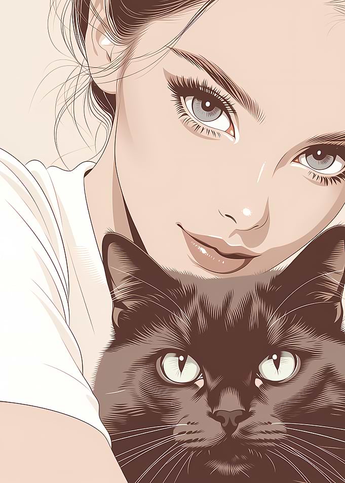 Woman and Black Cat Portrait