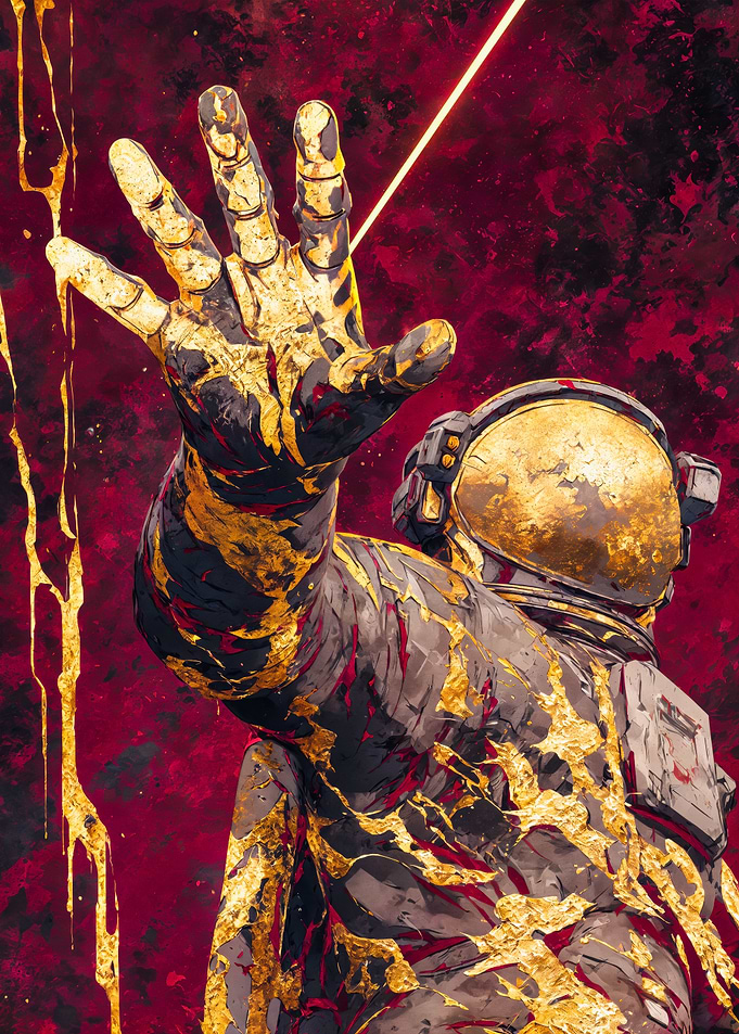 Gold Dripping Astronaut Space Painting