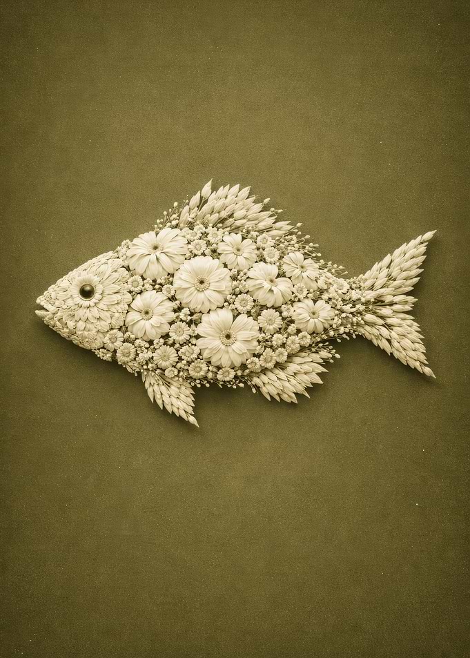 Fish made of flowers and wheat