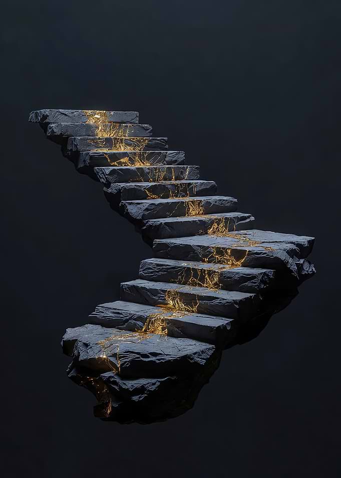 Kintsugi Stone Staircase with Golden Veins