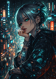 Cyberpunk Anime Girl in City