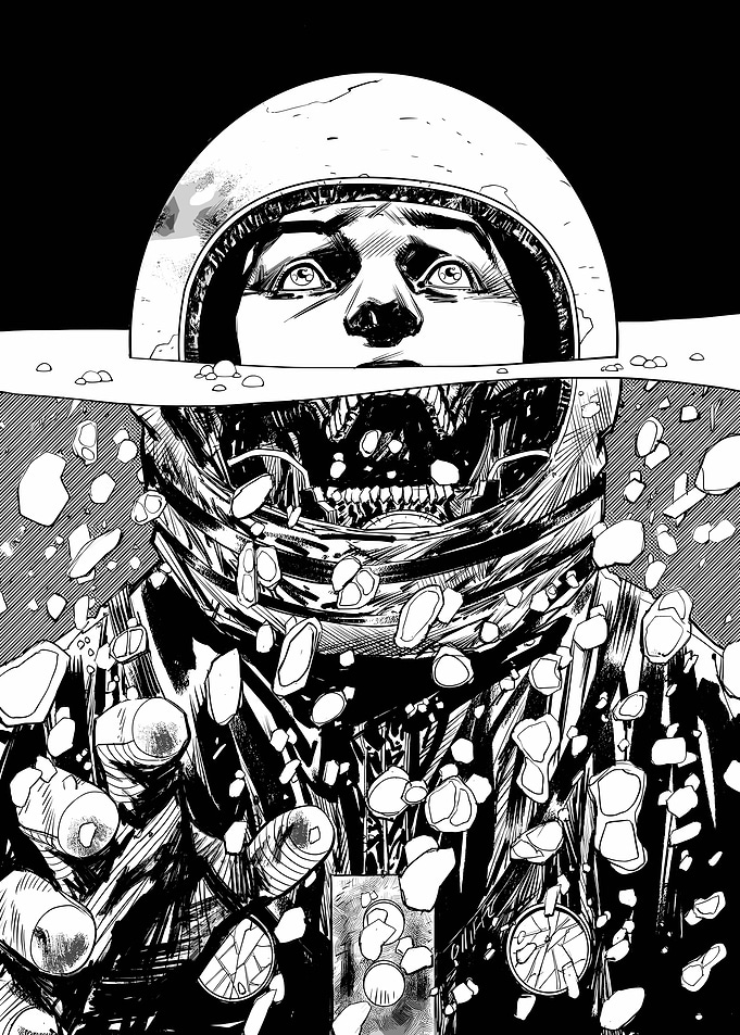 Horror Astronaut with Skull Face