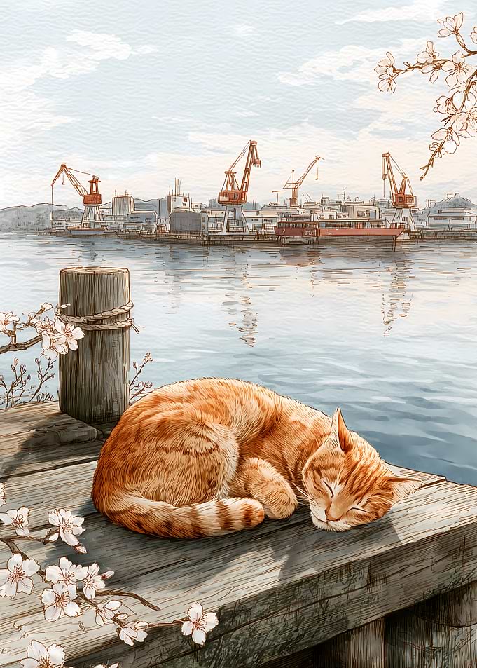 Cat Sleeping by the Water
