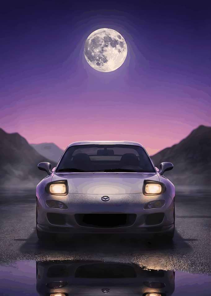 RX7 90s Twin Turbo Coupe Under Full Moon