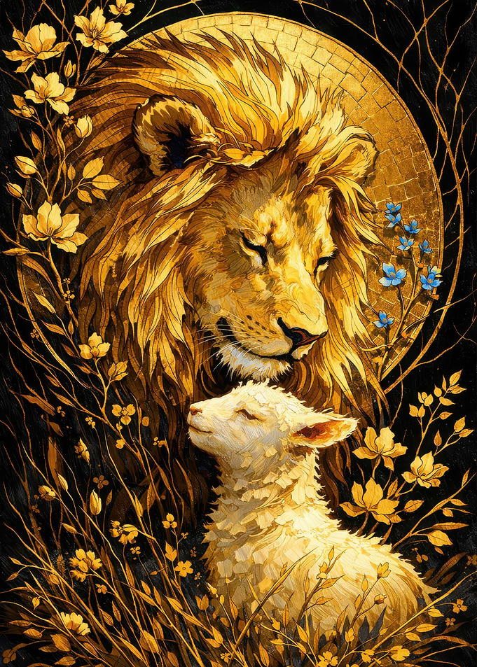 Lion and Lamb with Golden Flowers