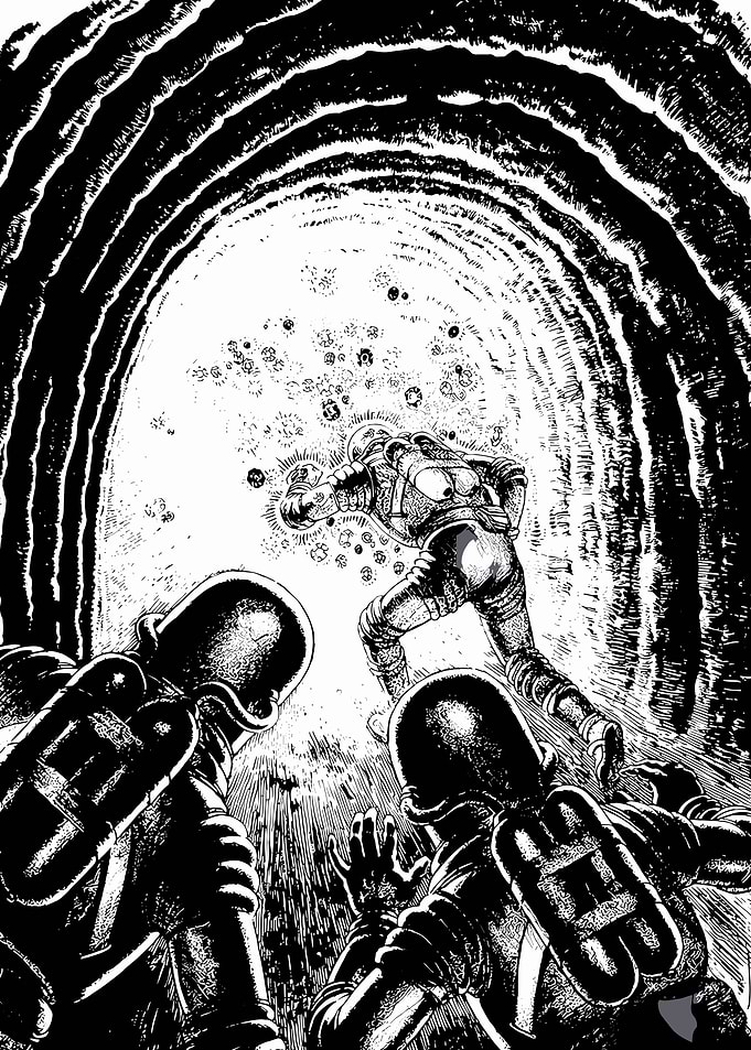 Astronauts in a dark tunnel