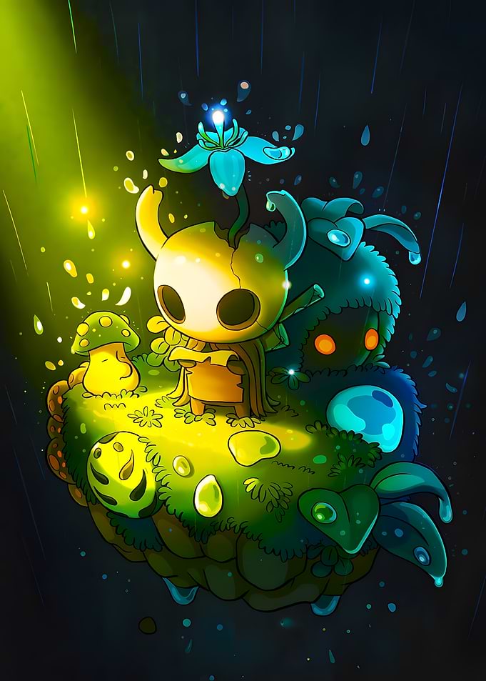 Hollow Knight in Rainy Forest