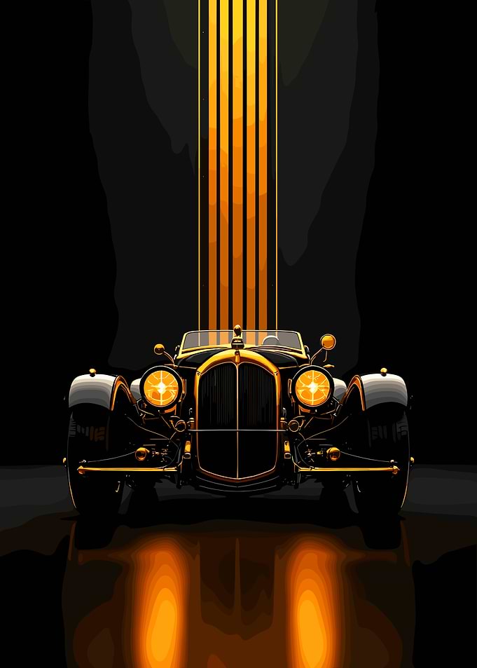 Vintage Car with Golden Stripes