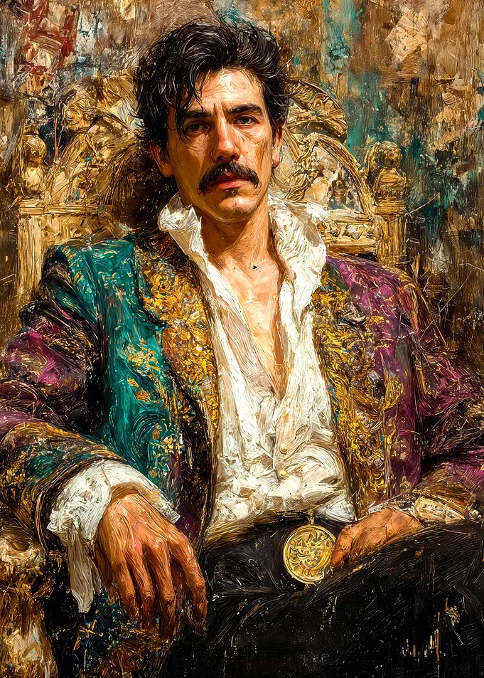 Regal Aristocrat Portrait in Teal and Gold