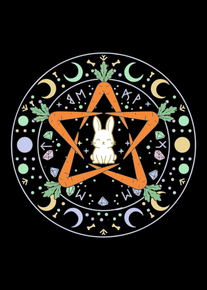 Cute Bunny in Magical Carrot Pentagram