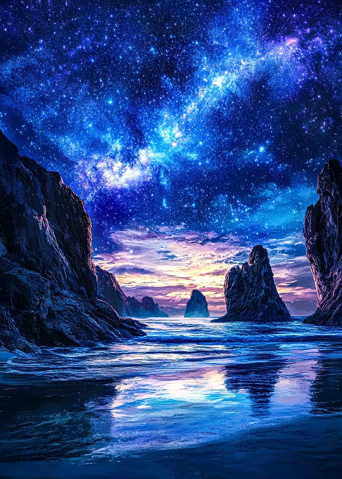 Starry Night Over Rocky Coastline