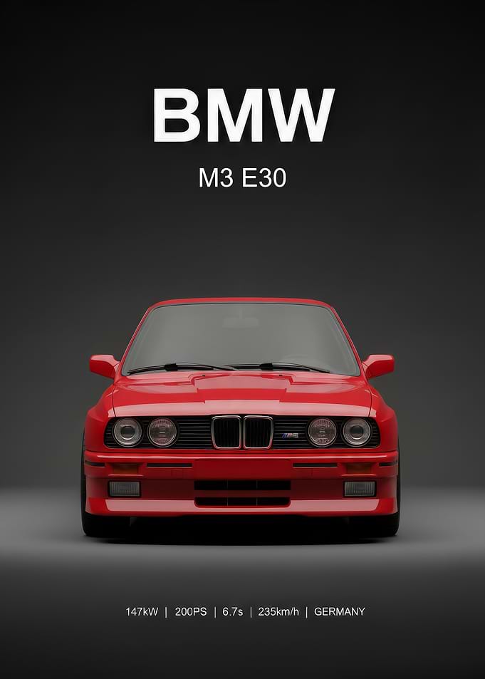 Red BMW M3 E30 Poster