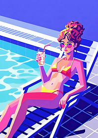 Woman in bikini by the pool