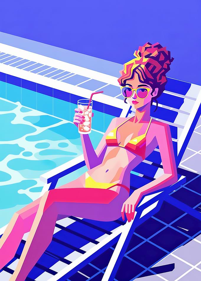 Woman in bikini by the pool