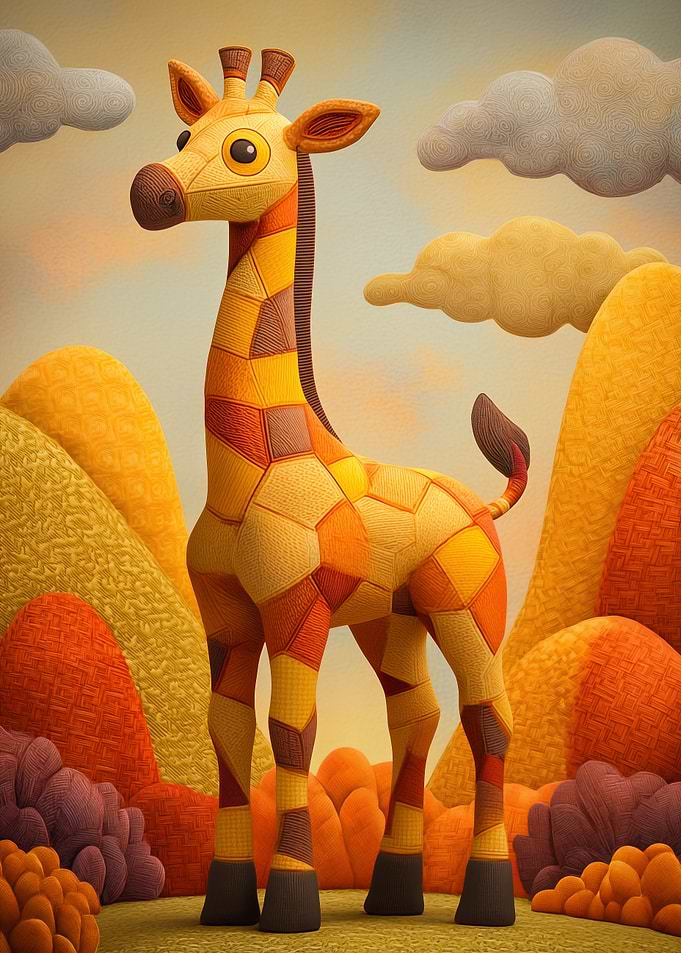 Stuffed Giraffe in Mountain Landscape