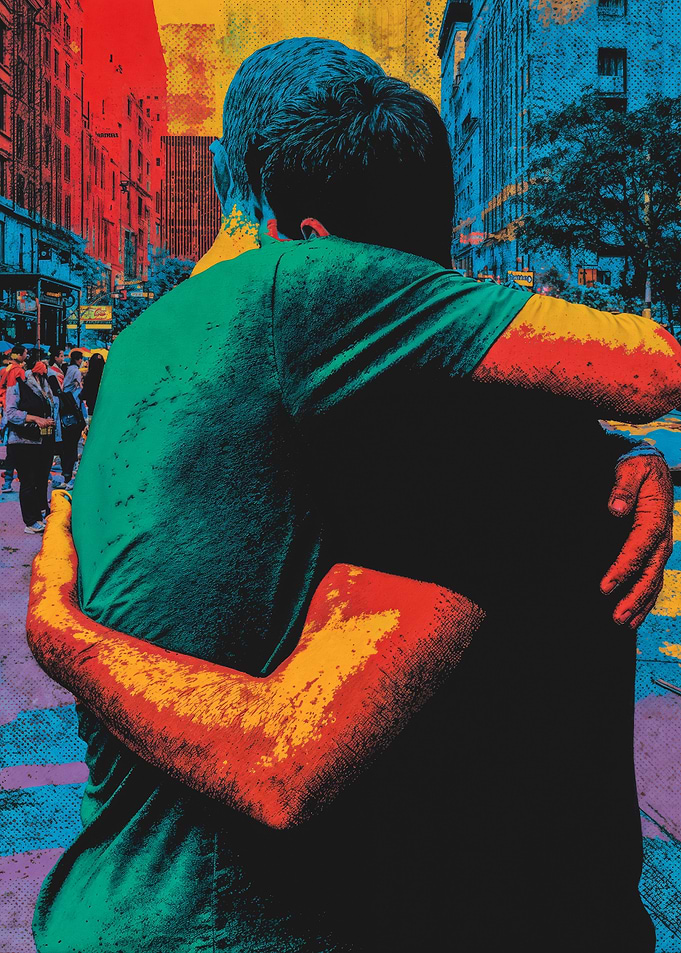 Vibrant Pop Art Gay Embrace