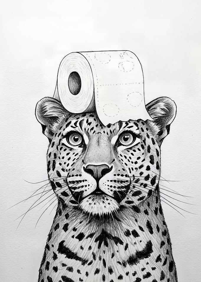 Leopard with Toilet Paper Hat