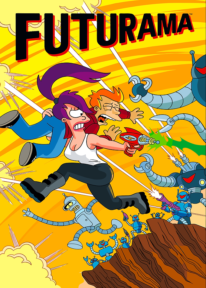 Futurama Leela and Fry fighting robots