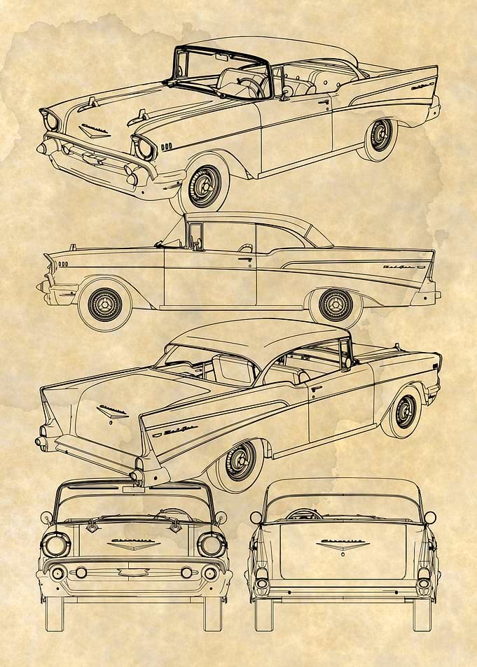 Chevrolet Bel Air 1957 Vintage Car Blueprint