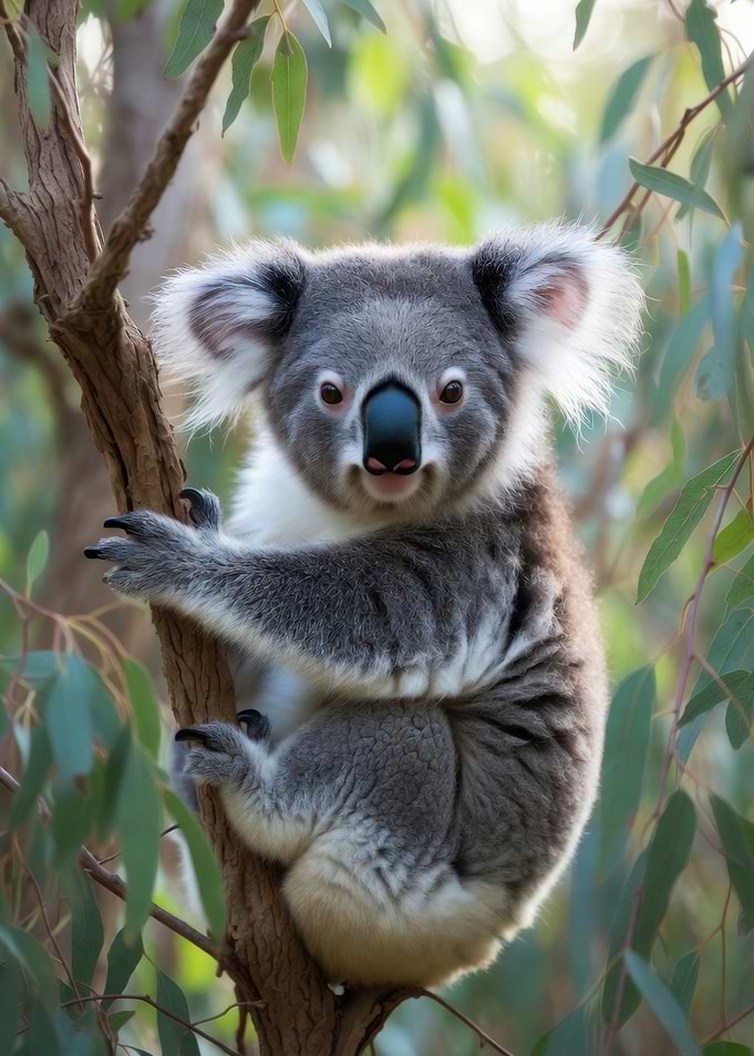 Cute Koala in Eucalyptus Tree