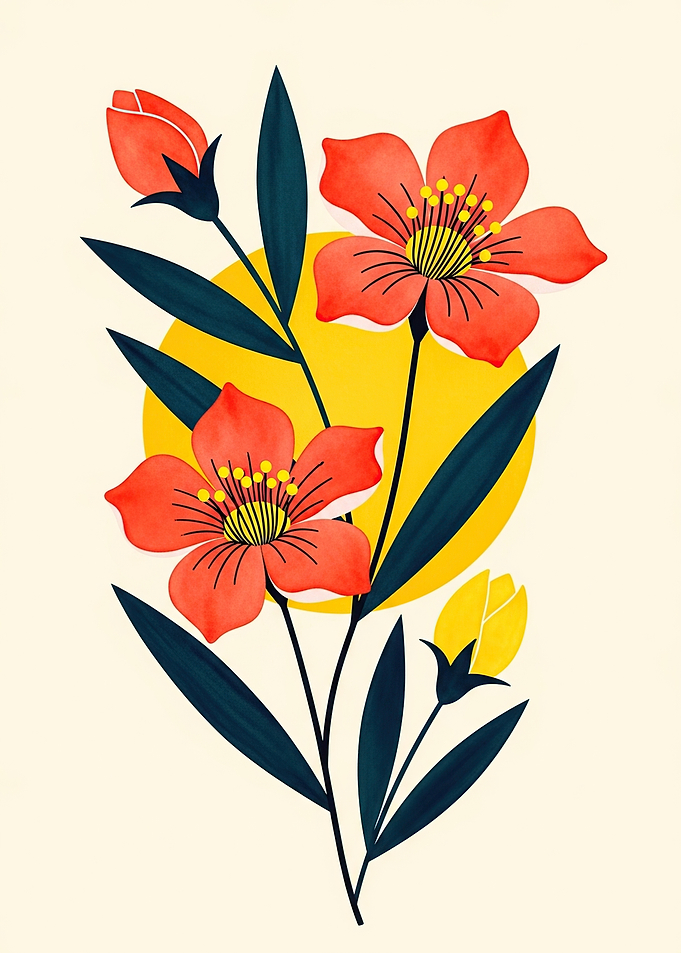 Red and Yellow Floral Illustration