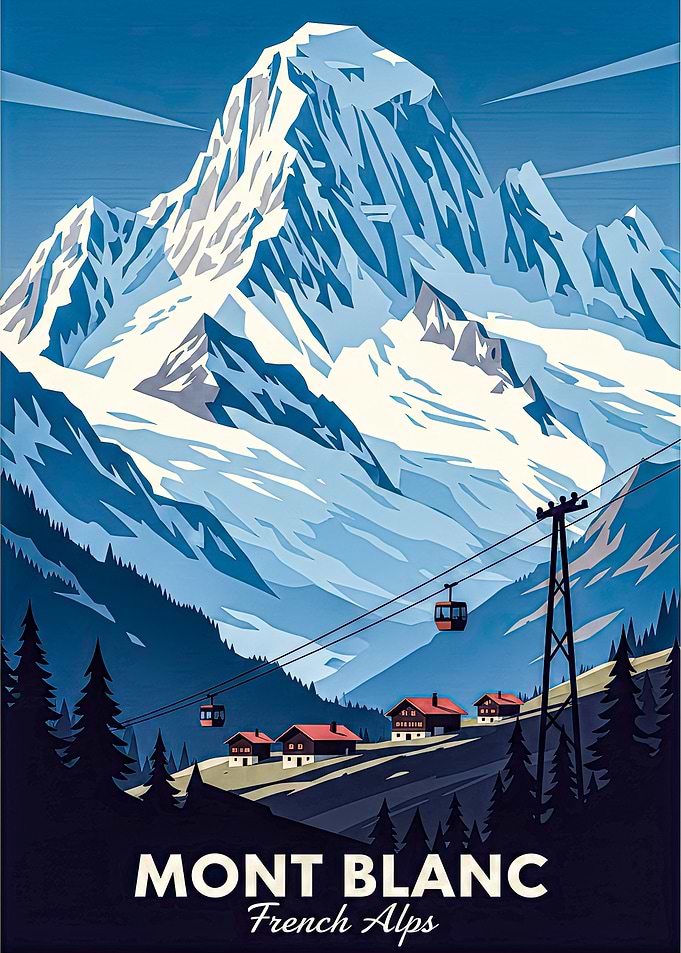 Mont Blanc French Alps Vintage Poster