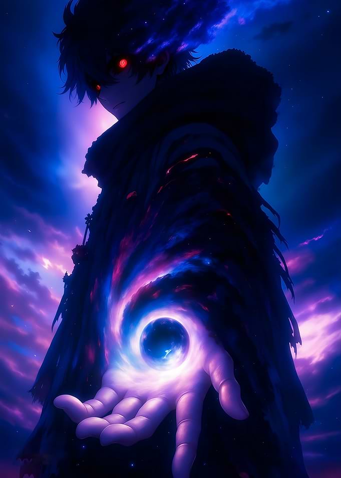 Anime Character with Cosmic Swirl