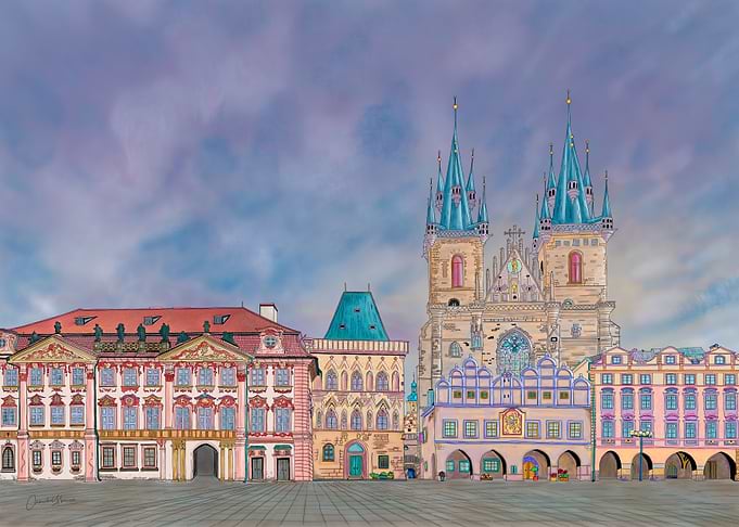 Prague Old Town Square Architectural Sketch