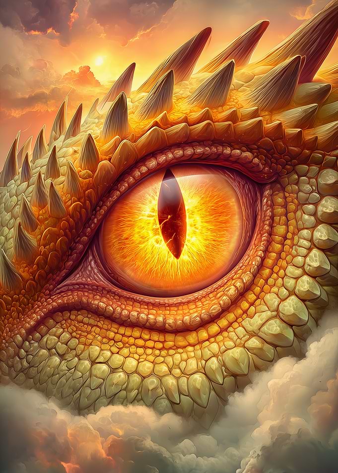 Golden Dragon Eye in Fiery Sky