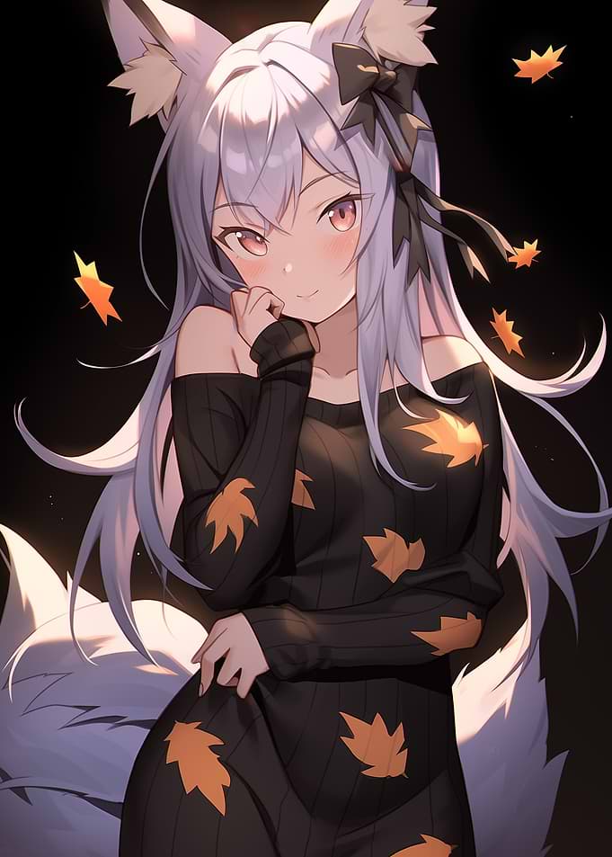 Anime Girl with Fox Ears and Tail