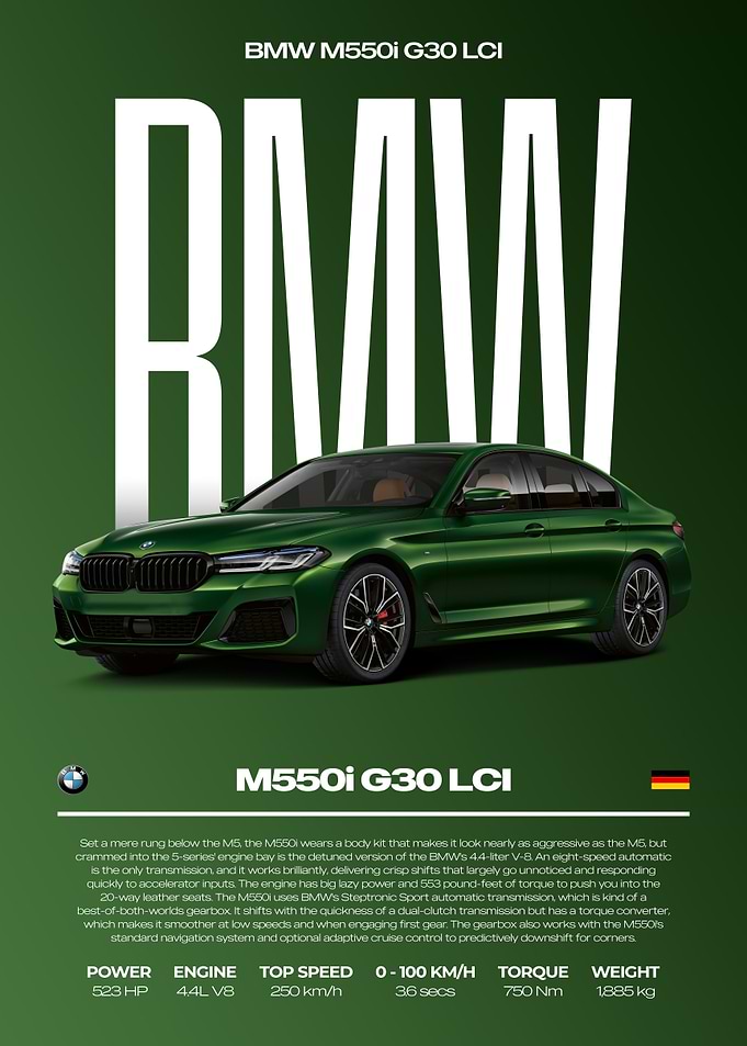 BMW M550i G30 LCI Car Poster