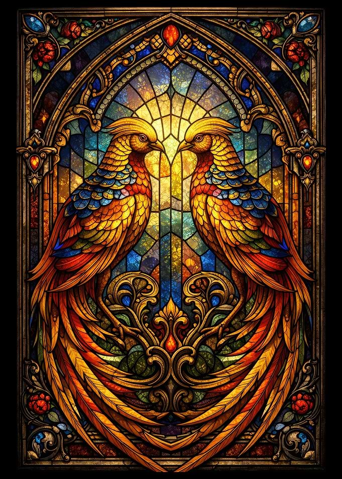 Stained Glass Phoenixes